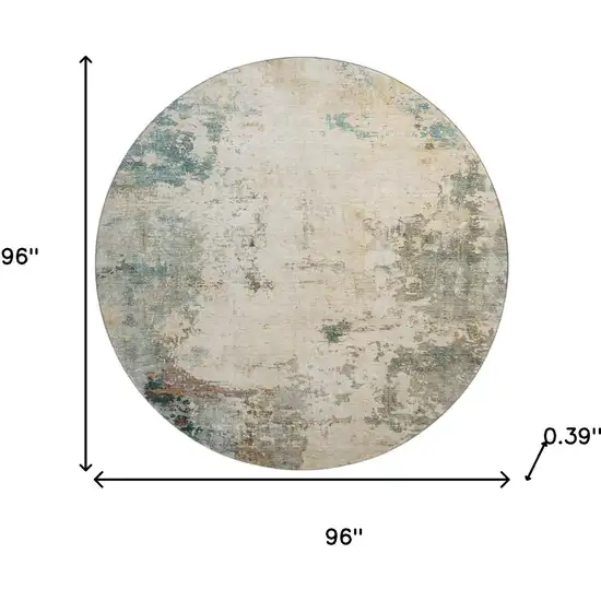 8' Ivory And Teal Abstract Washable Round Rug With UV Protection Photo 9