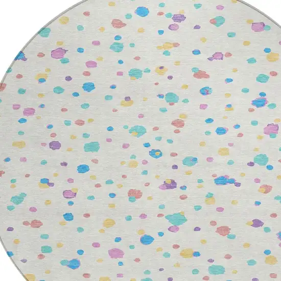 8' Ivory And Teal Blue Round Geometric Washable Indoor Outdoor Area Rug Photo 3