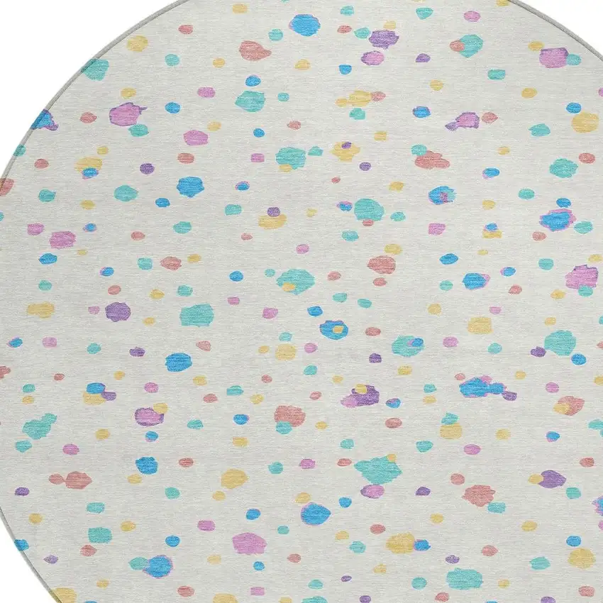 8' Ivory And Teal Blue Round Geometric Washable Indoor Outdoor Area Rug Photo 3