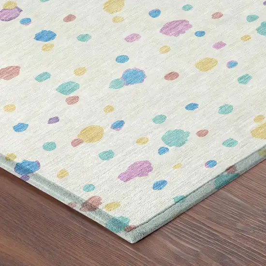8' Ivory And Teal Blue Round Geometric Washable Indoor Outdoor Area Rug Photo 5