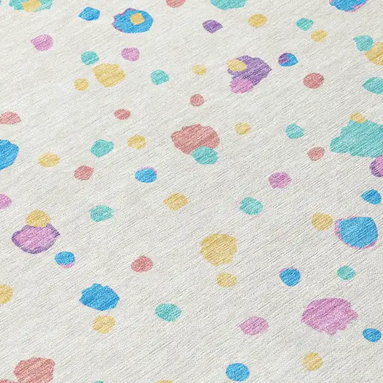 8' Ivory And Teal Blue Round Geometric Washable Indoor Outdoor Area Rug Photo 6
