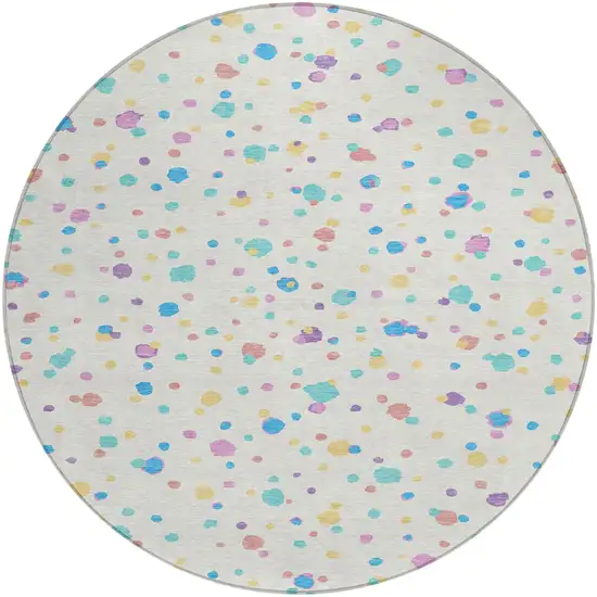8' Ivory And Teal Blue Round Geometric Washable Indoor Outdoor Area Rug Photo 2