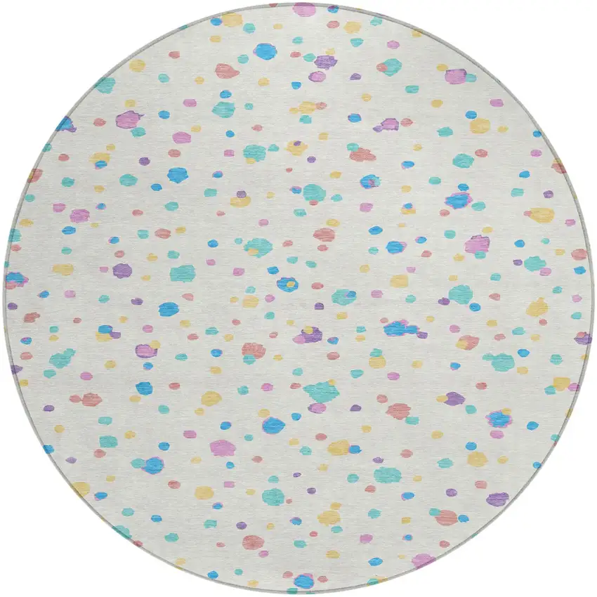 8' Ivory And Teal Blue Round Geometric Washable Indoor Outdoor Area Rug Photo 2