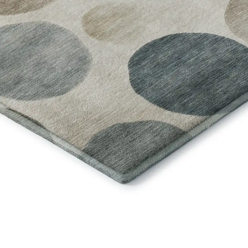 8' Ivory And Teal Geometric Washable Round Rug With UV Protection Photo 6