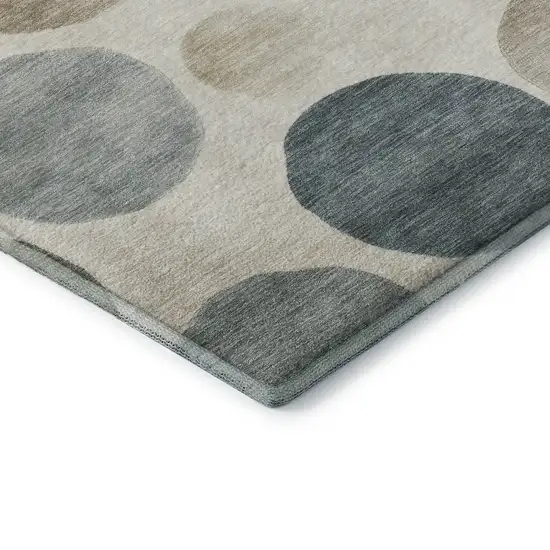 8' Ivory And Teal Geometric Washable Round Rug With UV Protection Photo 6