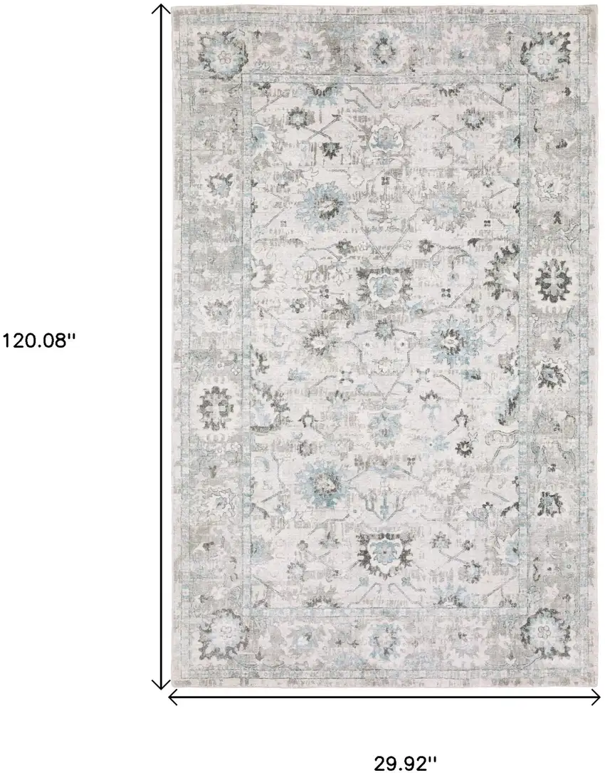 10' Ivory And Teal Oriental Hand Tufted Runner Rug Photo 3