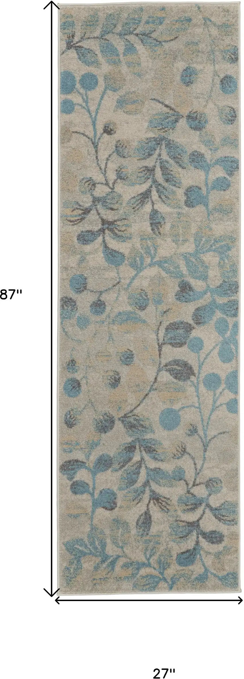 7' Ivory And Turquoise Botanical Leaves Runner Rug Photo 3