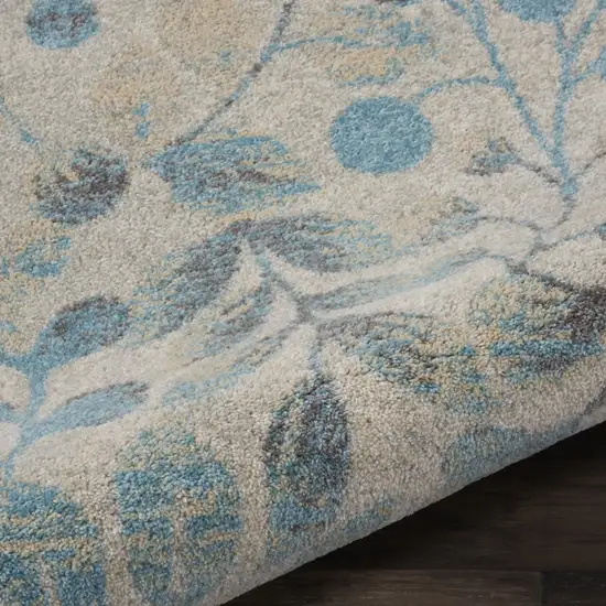 7' Ivory And Turquoise Botanical Leaves Runner Rug Photo 8