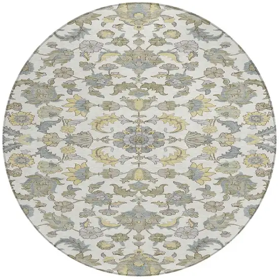 8' Ivory And Wheat Round Floral Medallion Washable Indoor Outdoor Area Rug Photo 3