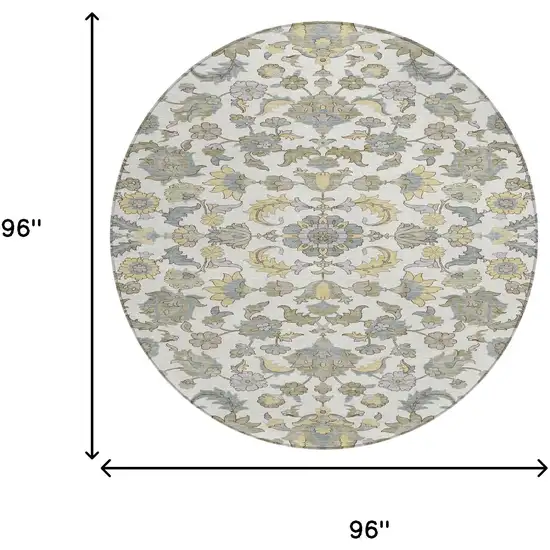 8' Ivory And Wheat Round Floral Medallion Washable Indoor Outdoor Area Rug Photo 8
