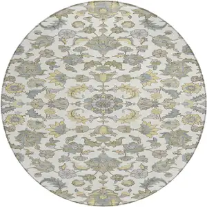 Photo of 8' Ivory And Wheat Round Floral Medallion Washable Indoor Outdoor Area Rug