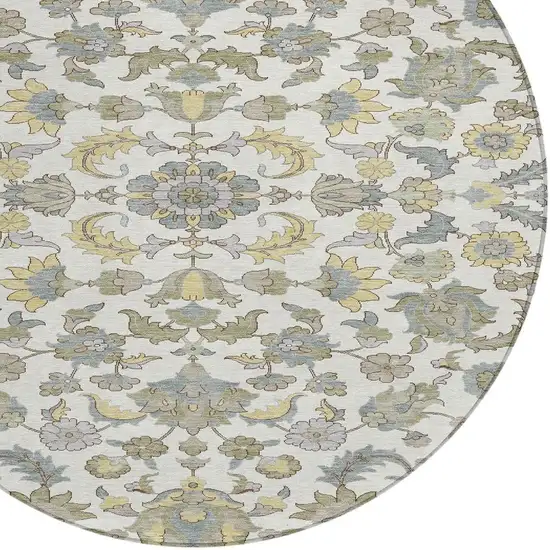 8' Ivory And Wheat Round Floral Medallion Washable Indoor Outdoor Area Rug Photo 2