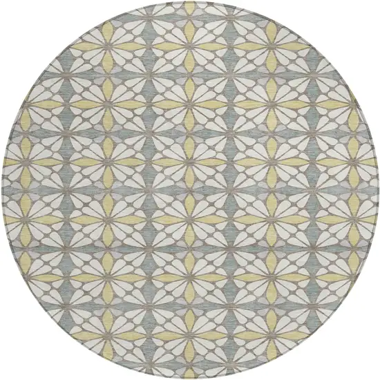 8' Ivory And Wheat Round Geometric Washable Indoor Outdoor Area Rug Photo 1