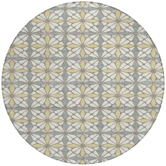 8' Ivory And Wheat Round Geometric Washable Indoor Outdoor Area Rug Photo 3