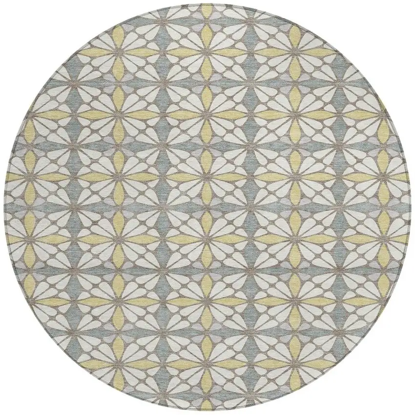 8' Ivory And Wheat Round Geometric Washable Indoor Outdoor Area Rug Photo 3