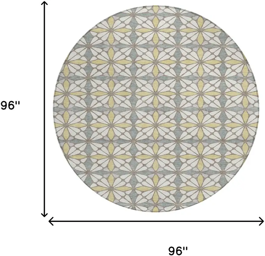 8' Ivory And Wheat Round Geometric Washable Indoor Outdoor Area Rug Photo 8