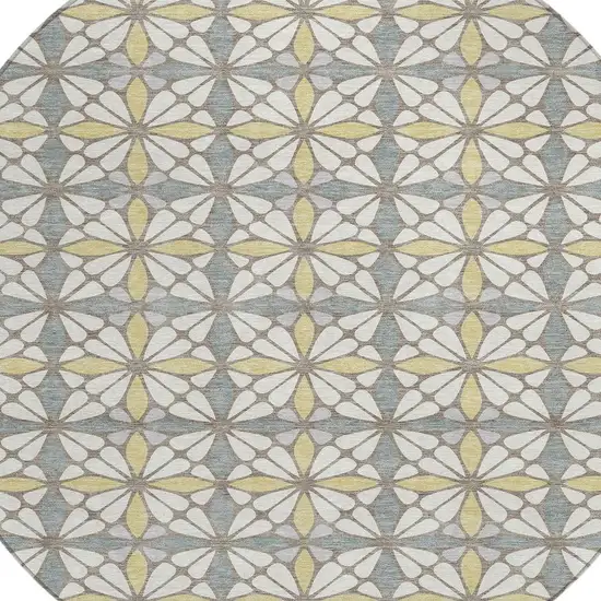 8' Ivory And Wheat Round Geometric Washable Indoor Outdoor Area Rug Photo 2