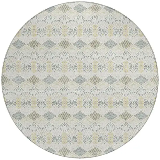 8' Ivory And Wheat Round Geometric Washable Indoor Outdoor Area Rug Photo 4