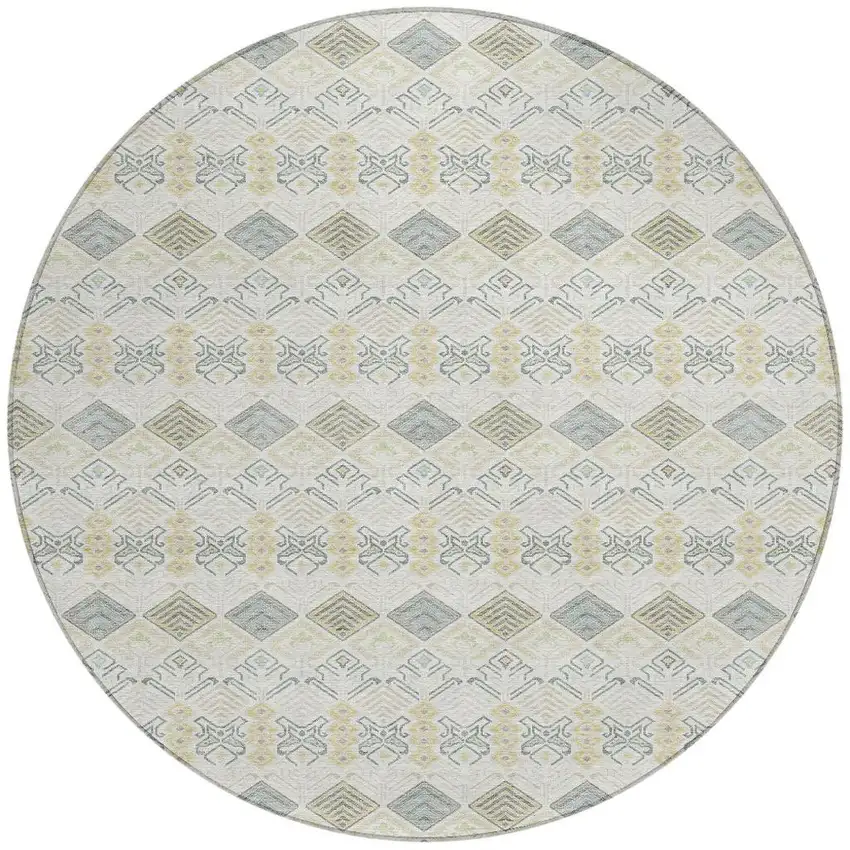 8' Ivory And Wheat Round Geometric Washable Indoor Outdoor Area Rug Photo 4