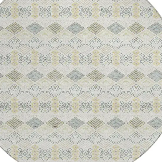 8' Ivory And Wheat Round Geometric Washable Indoor Outdoor Area Rug Photo 3