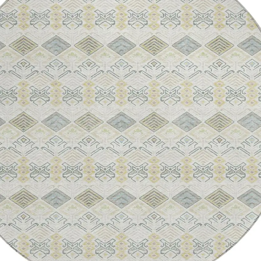 8' Ivory And Wheat Round Geometric Washable Indoor Outdoor Area Rug Photo 3
