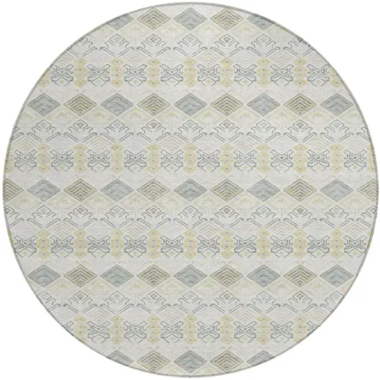 8' Ivory And Wheat Round Geometric Washable Indoor Outdoor Area Rug Photo 2