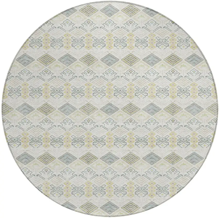 8' Ivory And Wheat Round Geometric Washable Indoor Outdoor Area Rug Photo 2