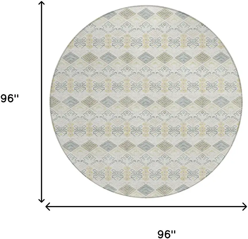 8' Ivory And Wheat Round Geometric Washable Indoor Outdoor Area Rug Photo 7