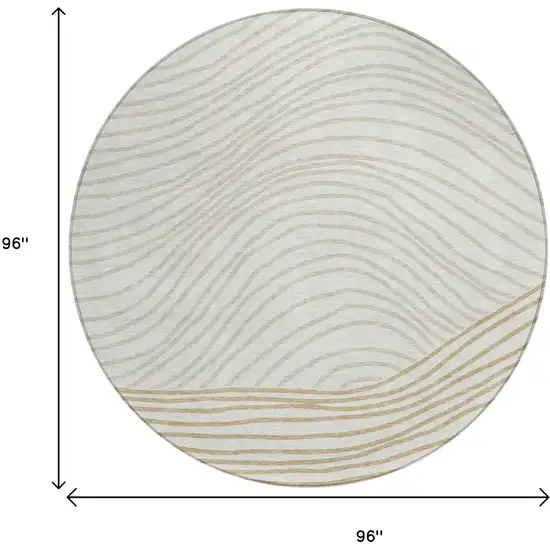 8' Ivory And Wheat Round Striped Washable Indoor Outdoor Area Rug Photo 3