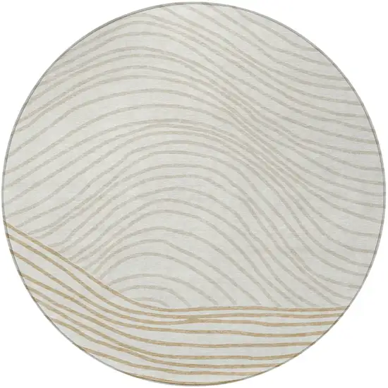 8' Ivory And Wheat Round Striped Washable Indoor Outdoor Area Rug Photo 5