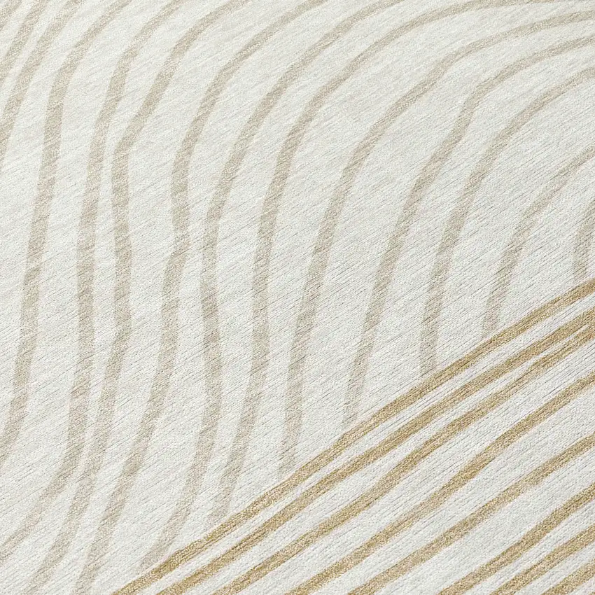 8' Ivory And Wheat Round Striped Washable Indoor Outdoor Area Rug Photo 9