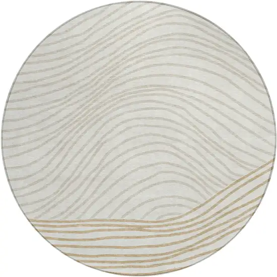 8' Ivory And Wheat Round Striped Washable Indoor Outdoor Area Rug Photo 2