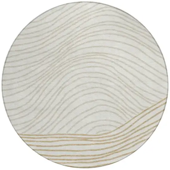 8' Ivory And Wheat Round Striped Washable Indoor Outdoor Area Rug Photo 4