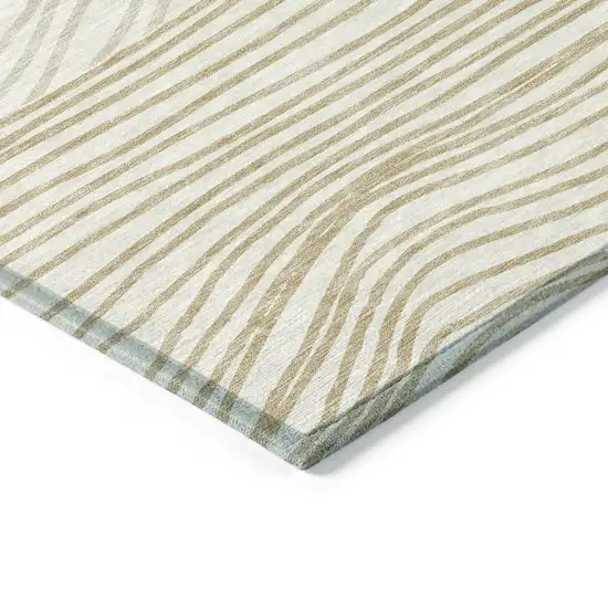 8' Ivory And Wheat Round Striped Washable Indoor Outdoor Area Rug Photo 7
