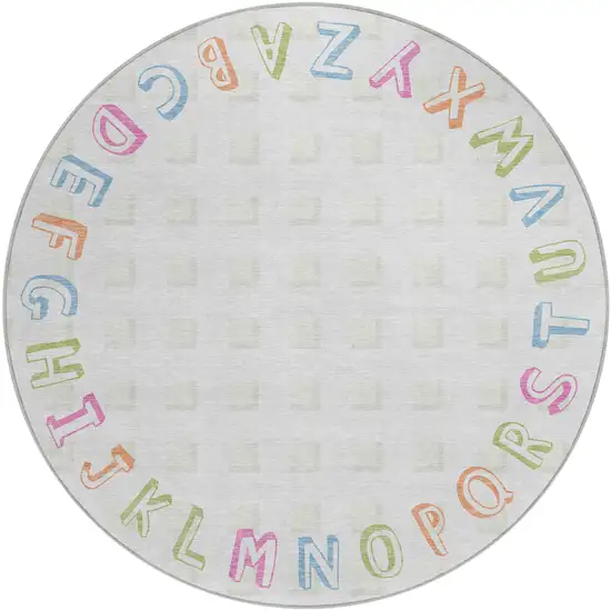 8' Ivory And White Round Geometric Washable Indoor Outdoor Area Rug Photo 2