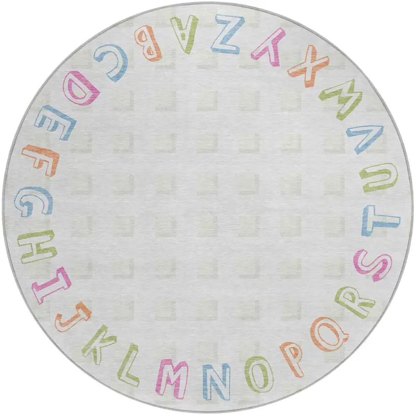 8' Ivory And White Round Geometric Washable Indoor Outdoor Area Rug Photo 2