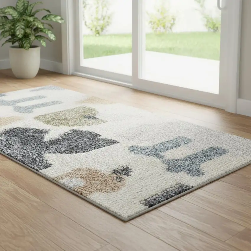 6' Ivory Animal Print Power Loom Runner Rug Photo 1