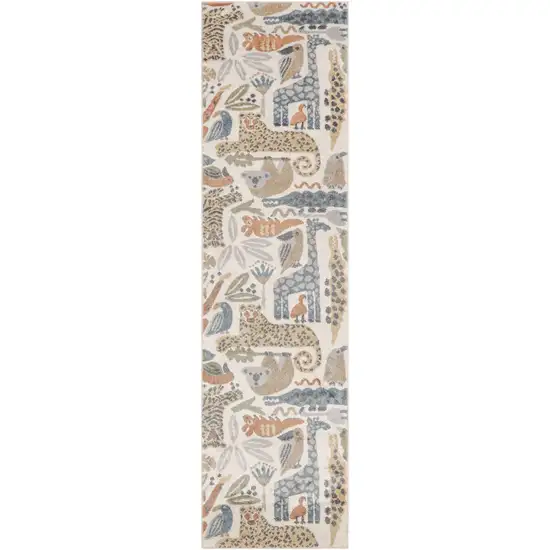 6' Ivory Animal Print Power Loom Runner Rug Photo 7