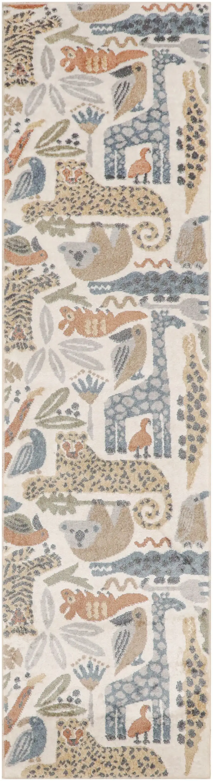 6' Ivory Animal Print Power Loom Runner Rug Photo 7