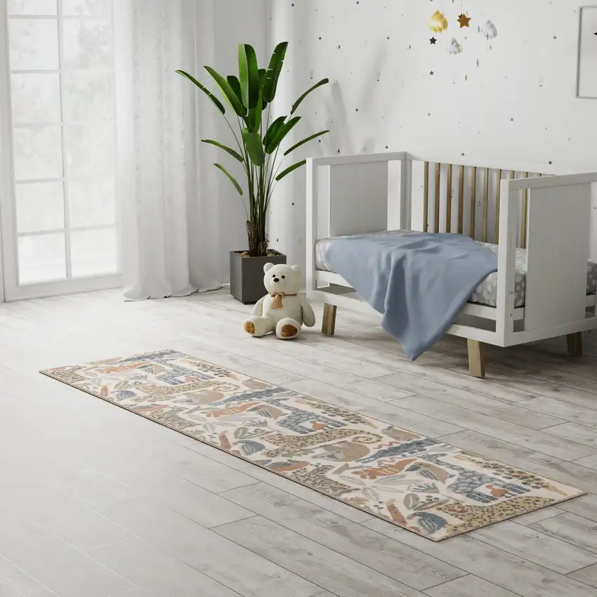 6' Ivory Animal Print Power Loom Runner Rug Photo 4