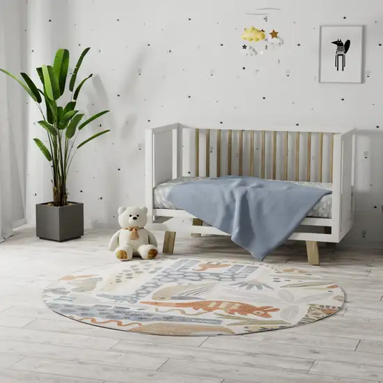4' Ivory Animal Print Round Rug Photo 5