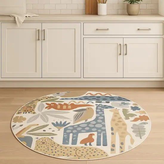4' Ivory Animal Print Round Rug Photo 1