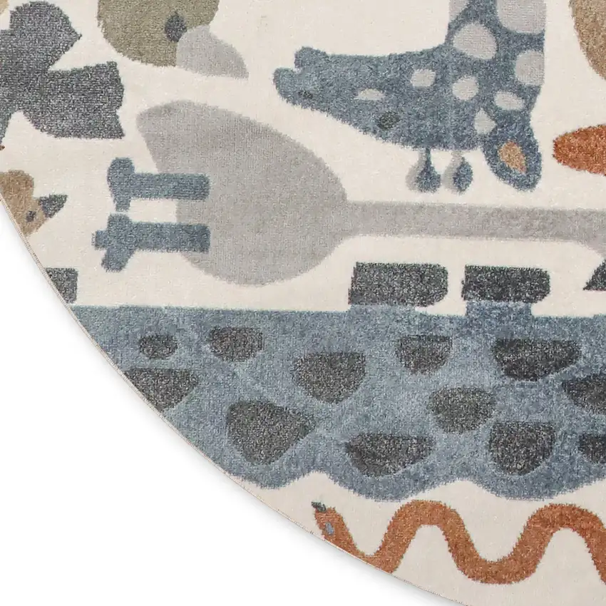 4' Ivory Animal Print Round Rug Photo 9