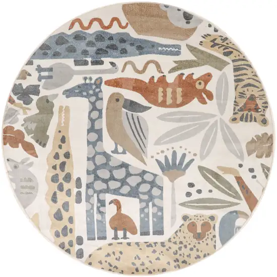 4' Ivory Animal Print Round Rug Photo 3