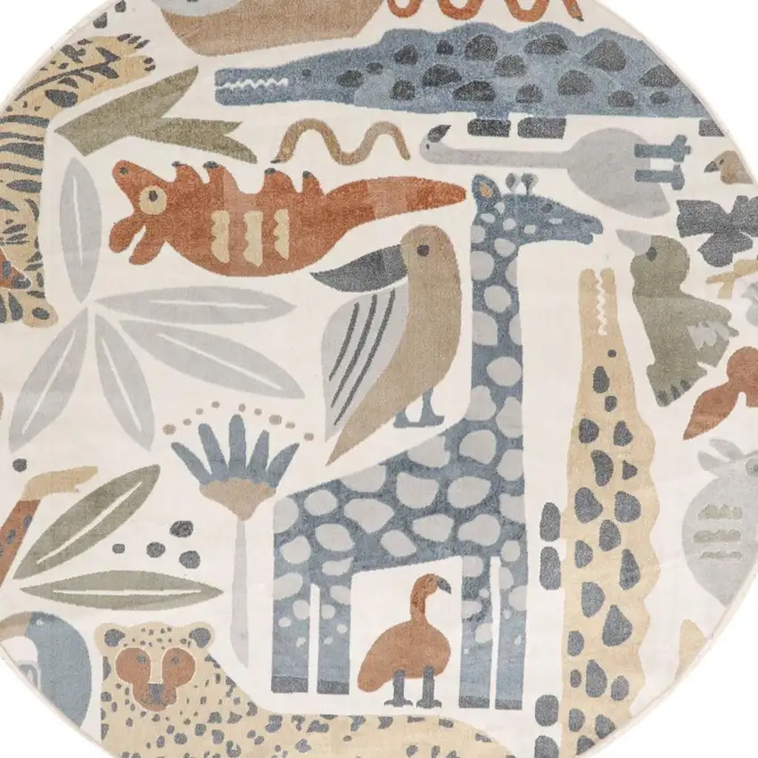 8' Ivory Animal Print Round Rug Photo 3