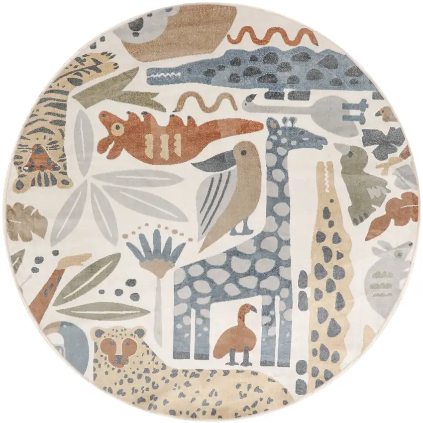8' Ivory Animal Print Round Rug Photo 2