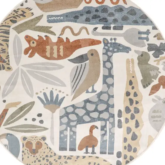 8' Ivory Animal Print Round Rug Photo 7