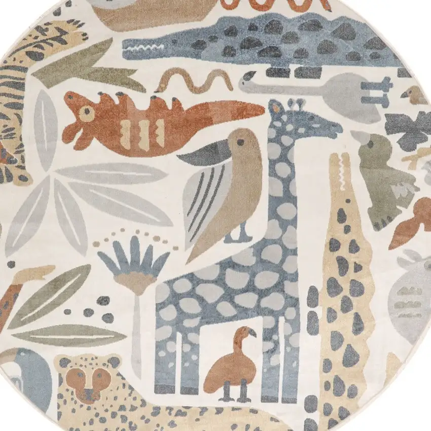 8' Ivory Animal Print Round Rug Photo 7