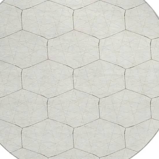 8' Ivory Beige And Black Round Geometric Washable Indoor Outdoor Area Rug Photo 4