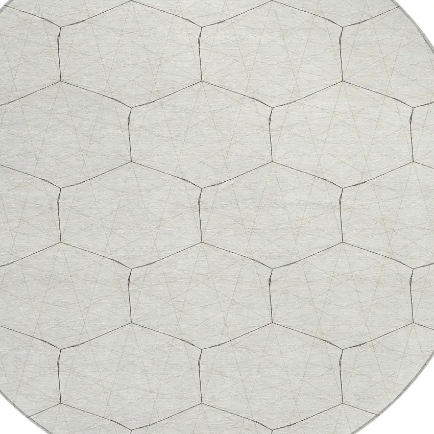 8' Ivory Beige And Black Round Geometric Washable Indoor Outdoor Area Rug Photo 4